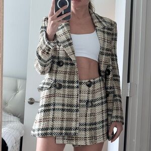 Zara pleated checkered suit wool